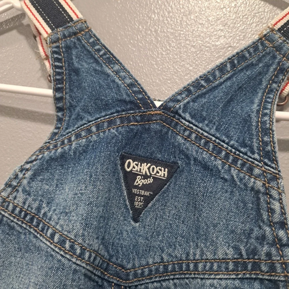 OshKosh B'gosh Kids Blue‎ Denim Vestbak Overalls 12-18M Carpenter Stripe Kidcore